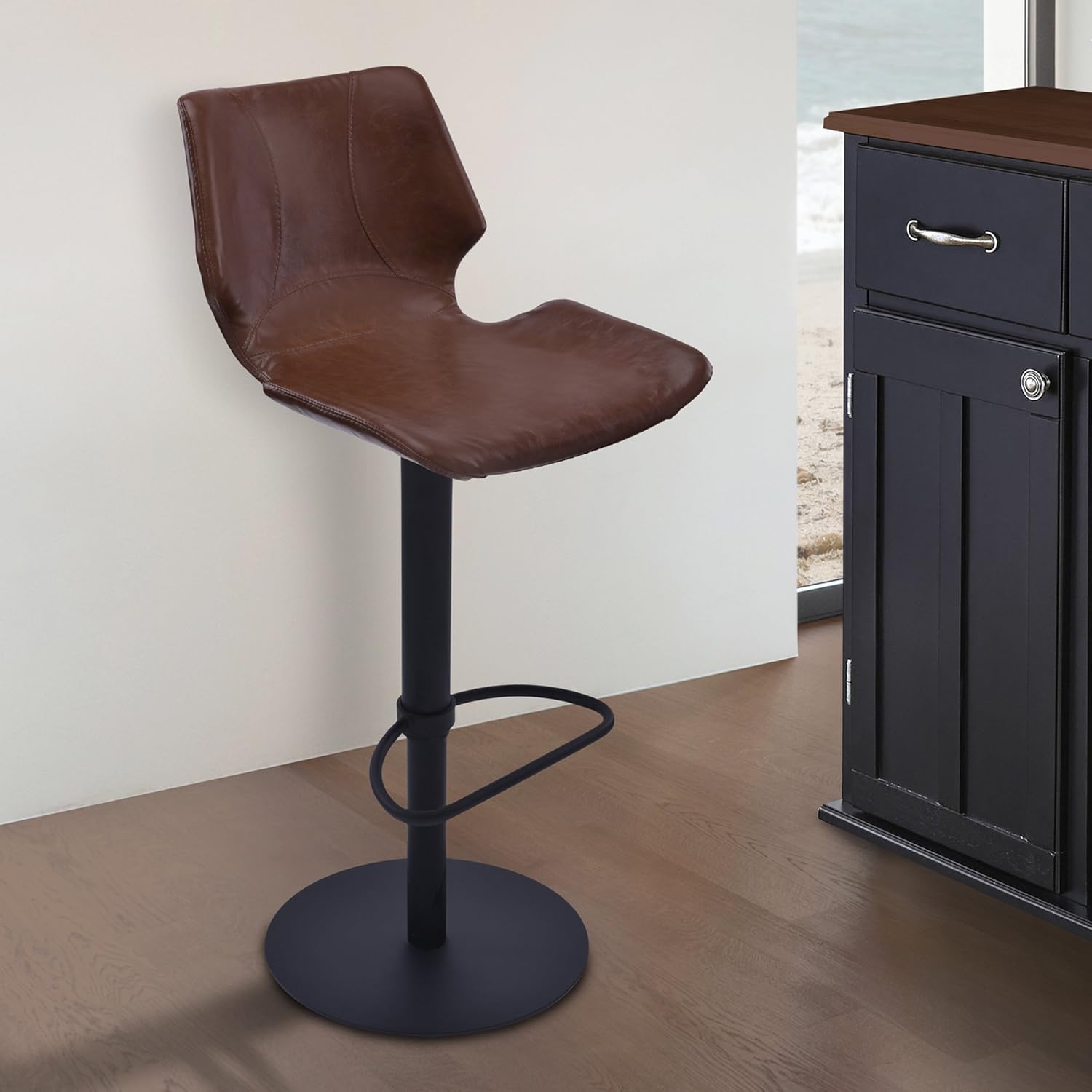 Best modern black leather bar stool button
