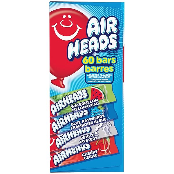 AIRHEADS CANDY BARS, VARIETY BULK BOX, CHEWY FULL SIZE FRUIT TAFFY, GIFTS, HOLIDAY, PARTIES, CONCESSIONS, PANTRY, NON-MELTING, PARTY, 60 INDIVIDUALLY WRAPPED FULL SIZE BARS