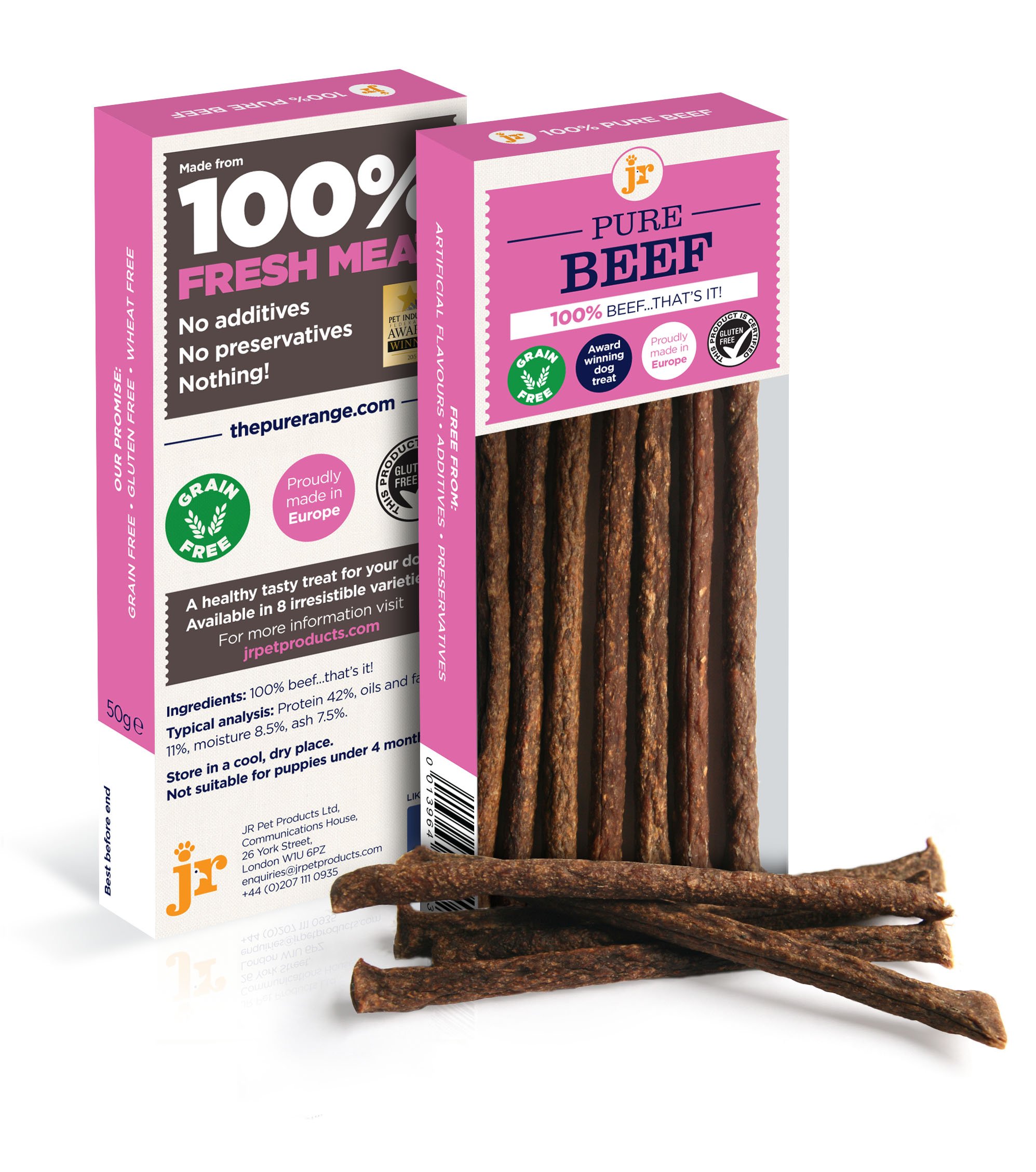 J R Pet Product's Pure Dried 100% Fresh Meat Dog Treat Gluten Free 50g - BEEF