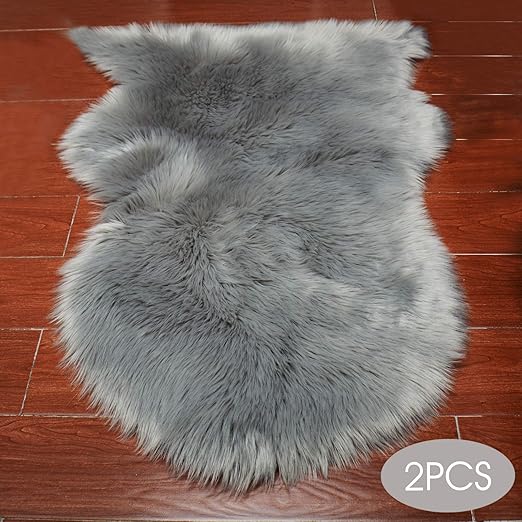 OOTOO 2 Stück Faux Lammfell Schaffell Teppich dekorativer Teppich 102 x 65 cm Sofa-Matte Stuhl-Matte Bettvorleger Vergrößern 