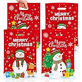 PERFQU 50 Pcs Christmas Gift Bags with Handles - Merry Christmas Goodie Bags, Cute Snowman Plastic Treat Candy Goody Cookie Snack Favor Tote Bag for Winter Xmas Holiday Christma Party Favors Supplies