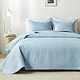 akkialla Twin Quilt Bedding Set,Sky Blue Ultrasonic Quilt Set,Lightweight Soft Bedspread Coverlet,Modern Style Coin Pattern Bed Cover for All Seasons,2 Piece(1 Quilt,1 Pillow Sham)