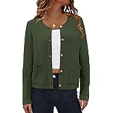 AGSEEM Womens Knit Button Up Cardigan Sweaters with Pockets Long Sleeve Crew Neck Open Front Sweater Jackets Outerwear