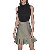Karl Lagerfeld Womens Sleeveless Tweed Flounce Hem A-line Dress