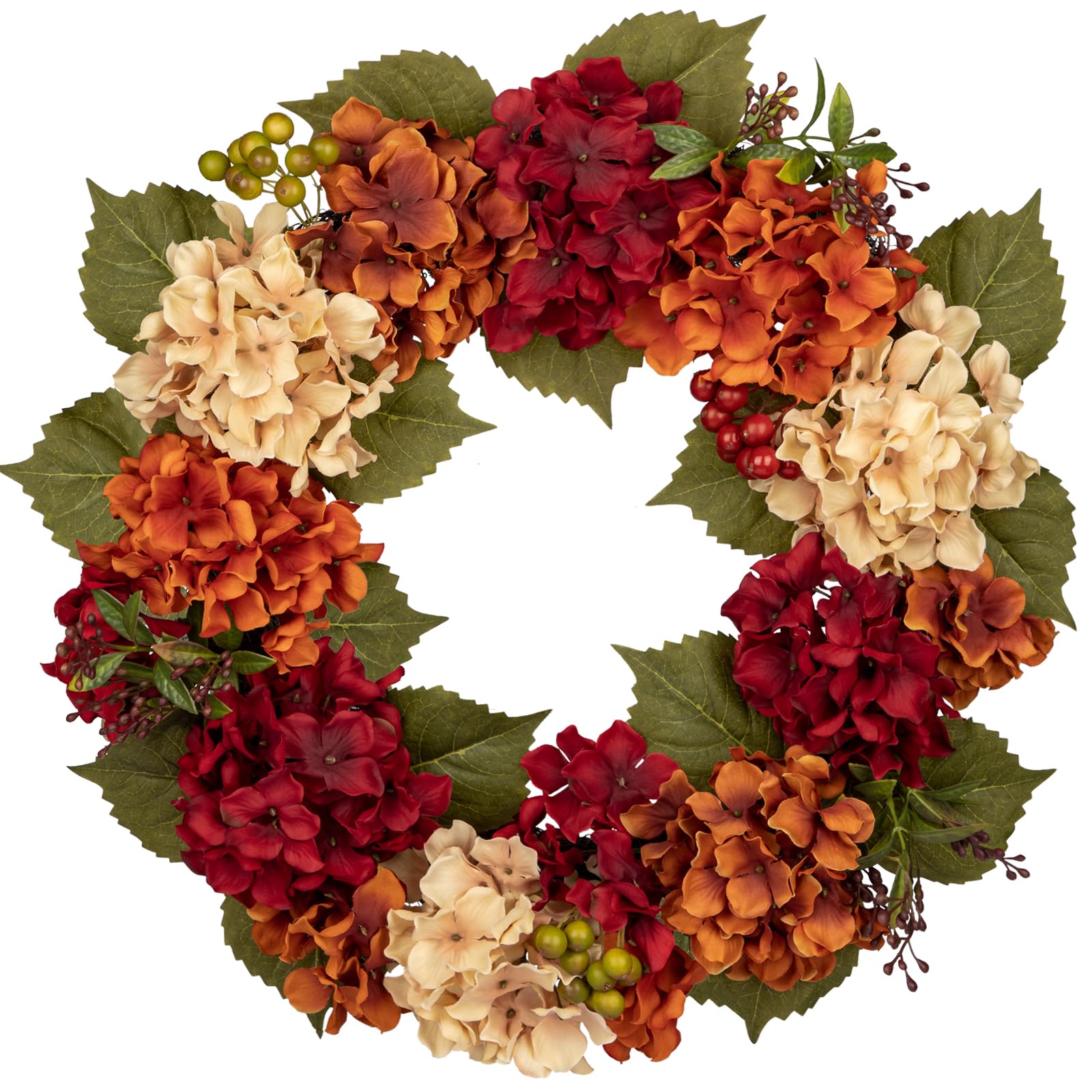 Photo 1 of Fall Wreaths for Front Door, 20 inch Autumn Wreath with Hydrangeas Berries Fall Door Wreath Artificial Hydrangea Flowers Wreaths Autumn Decorations for Farmhouse Thanksgiving Harvest Wall Outside