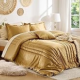 MUSSEL Bedding Comforter Set Queen Size 3 Pieces-Luxury Shiny Gold Striped Lightweight Bedroom Comforter Queen Size,Soft Velvet Bed Set with 2 Shams