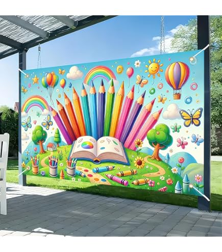 Welcome Back To School Backdrop Globe Pencil Book Classroom