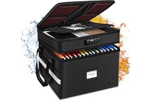 ETRONIK Fireproof Document Box with Lock, 2 Layer File Cabinet Organizer with 5 Tab Inserts, Portable Office Collapsible File Storage with Reflective Strip for Hanging Letter, Legal Size Folder