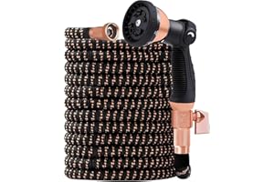 SALFORE 100ft Expandable Garden Hose - with 10-Function Nozzle - 650 PSI, 3/4" Lead-Free Solid Copper & Anodized Aluminum Fittings, Ultra-Lightweight & No-Kink-Rose Gold