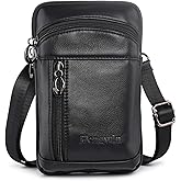 hengwin Small Leather Crossbody Shoulder Bag Men Belt Clip Phone Holster Case Belt Loop Pouch Waist Bag Pack Fit for iPhone 17/16/15/14/13 Pro Max Galaxy Note 9 8 S25/S24/S23 Ultra (Black)