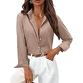 siliteelon Womens Plaid Shirts Gingham Top Button Down Long Sleeve Dress Shirts Cotton Casual Work Blouse