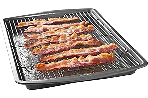 GoodCook 15” x 10.5” Nonstick Carbon Steel Baking Pan & Raised Wire Rack – Pizza Crisper, Crispy Bacon, Multipurpose Cooking 