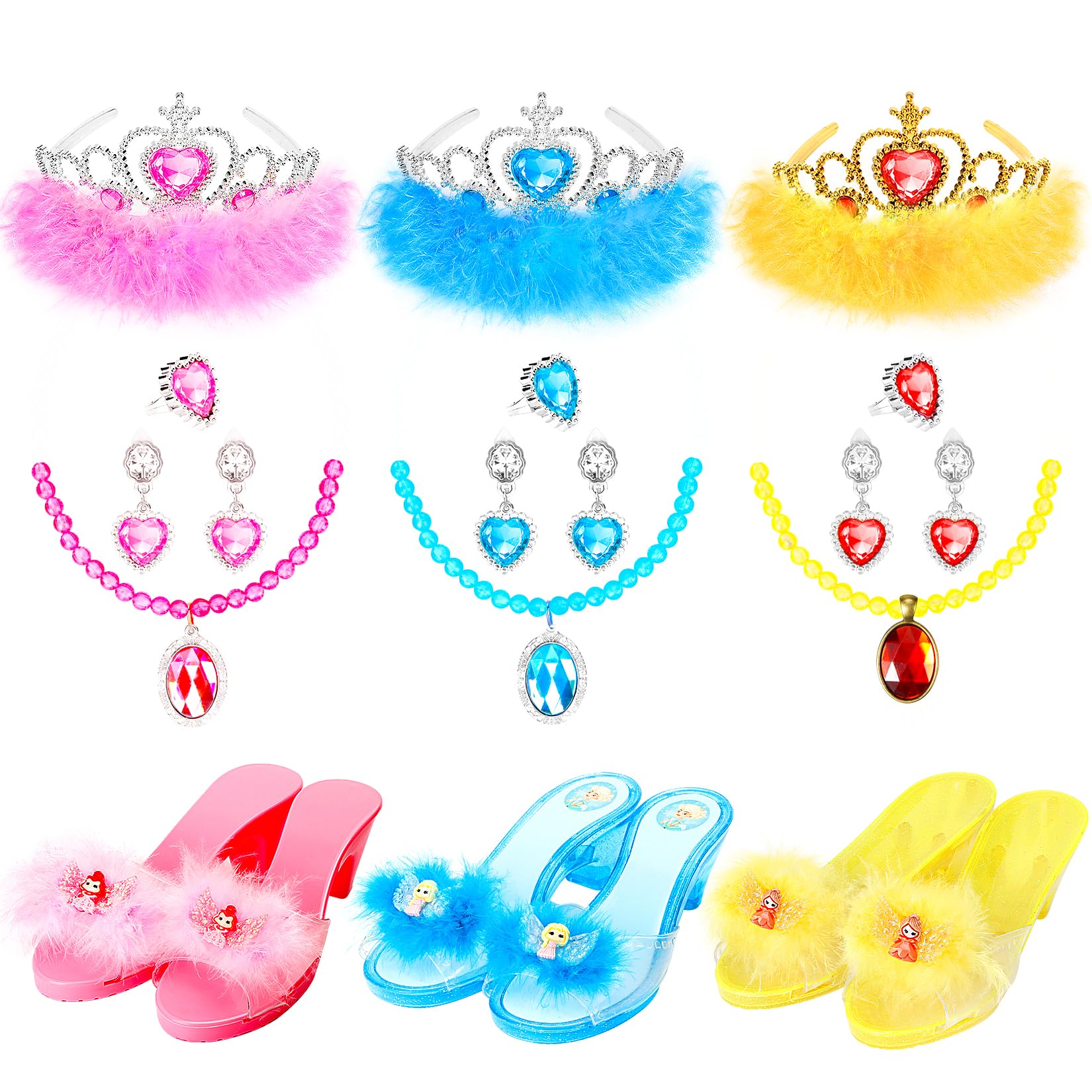 Photo 1 of Mastom Princess Dress Up Shoes Set, Toddler Pretend Jewelry Boutique Kit, Girls Role Play Dress Up Toys, Princess Shoes Crown Necklace Earrings Ring Gift Set for Little Girls Aged 3-6 Years Old
