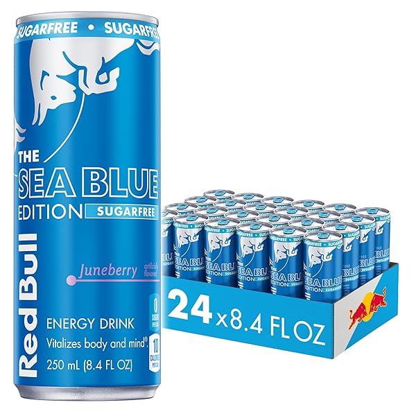 RED BULL SEA BLUE EDITION SUGAR-FREE ENERGY DRINK, JUNEBERRY, WITH 80MG CAFFEINE PLUS TAURINE & B VITAMINS, 8.4 FL OZ, PACK OF 24 CANS