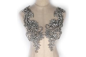 Labellezalady Silver handbeaded sew on Rhinestones Applique Patch, Luxury Look Shiny Rhinestone Pair Applique Patch for Prom Dress,Bridal wear, Cloth, Jeans, Suits, DIY Projects Decorations