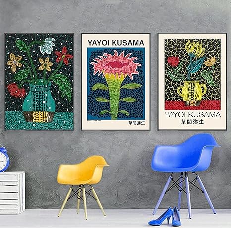 Amazon キャンバスプリント壁画草間彌生フラワーアート展ポスター プリントギャラリーウォールアート現代美術館リビングルーム装飾3x50x70cmフレームなし ウォールステッカー オンライン通販