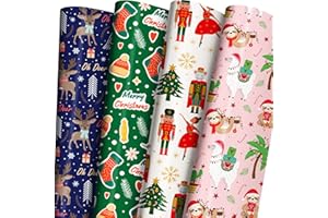 ZINTBIAL Christmas Wrapping Paper for Kids Boys Girls Baby Men Women - Holiday Gift Wrapping Paper Bundle Including Deer, Stockings, Snowflake, Nutcracker, Sloth - 29 x 42 Inches per Sheet (6 Jumbo Sheets) - 100% Recyclable, Easy to Store Not Roll…