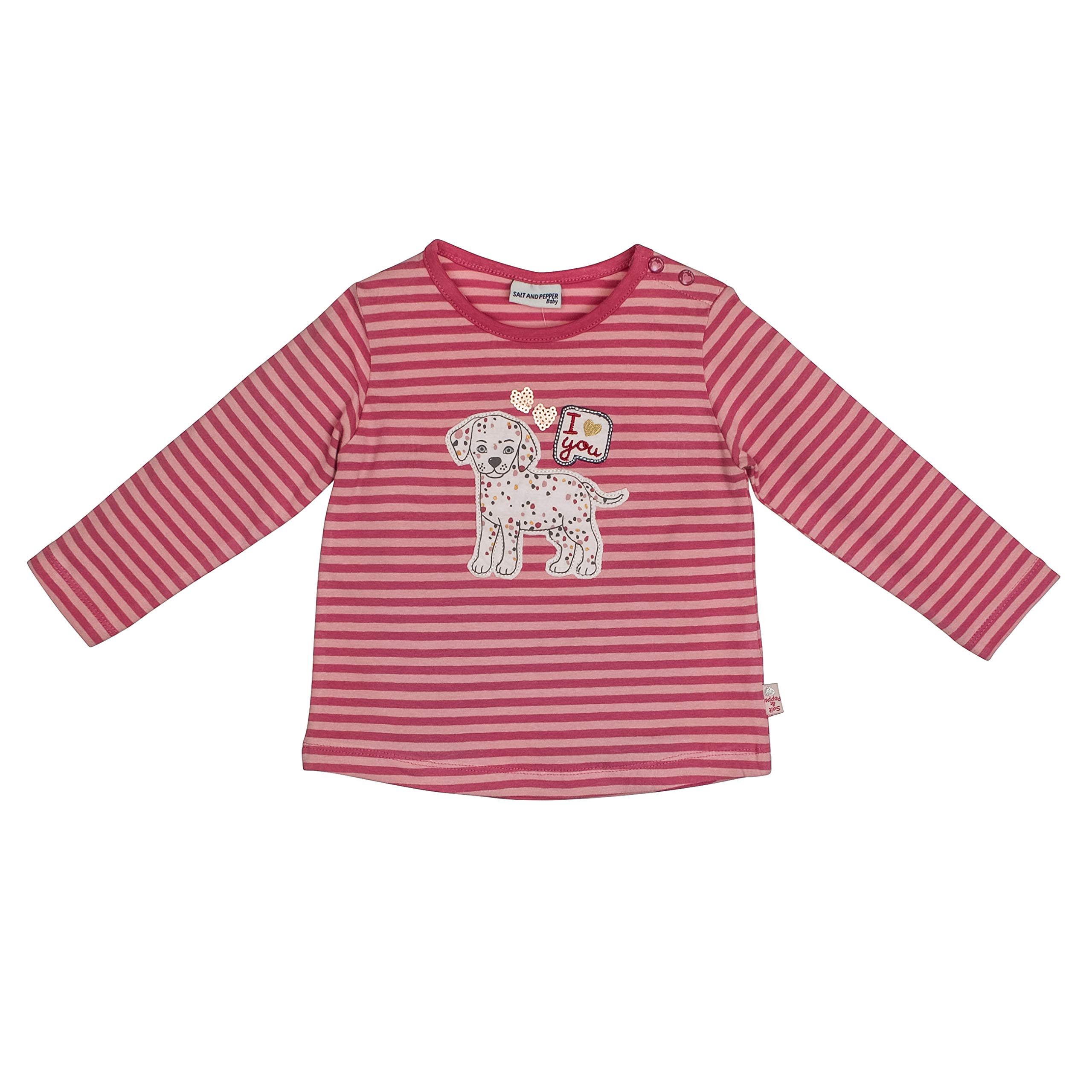 Salt and Pepper Baby_Girl's Lovely Dalmatiner Pailletten Longsleeve T-Shirt, Pink (Rosewood 849), 6-9 Months