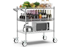 Leteuke 3 Tier Rolling Carts with Wheels,990Lbs Heavy Duty Rolling Utility Cart,NSF Commercial Grade Metal Cart with Handle&Shelf Liner,Trolley Serving Cart for Kitchen,Restaurant,Plant Display,Chrome