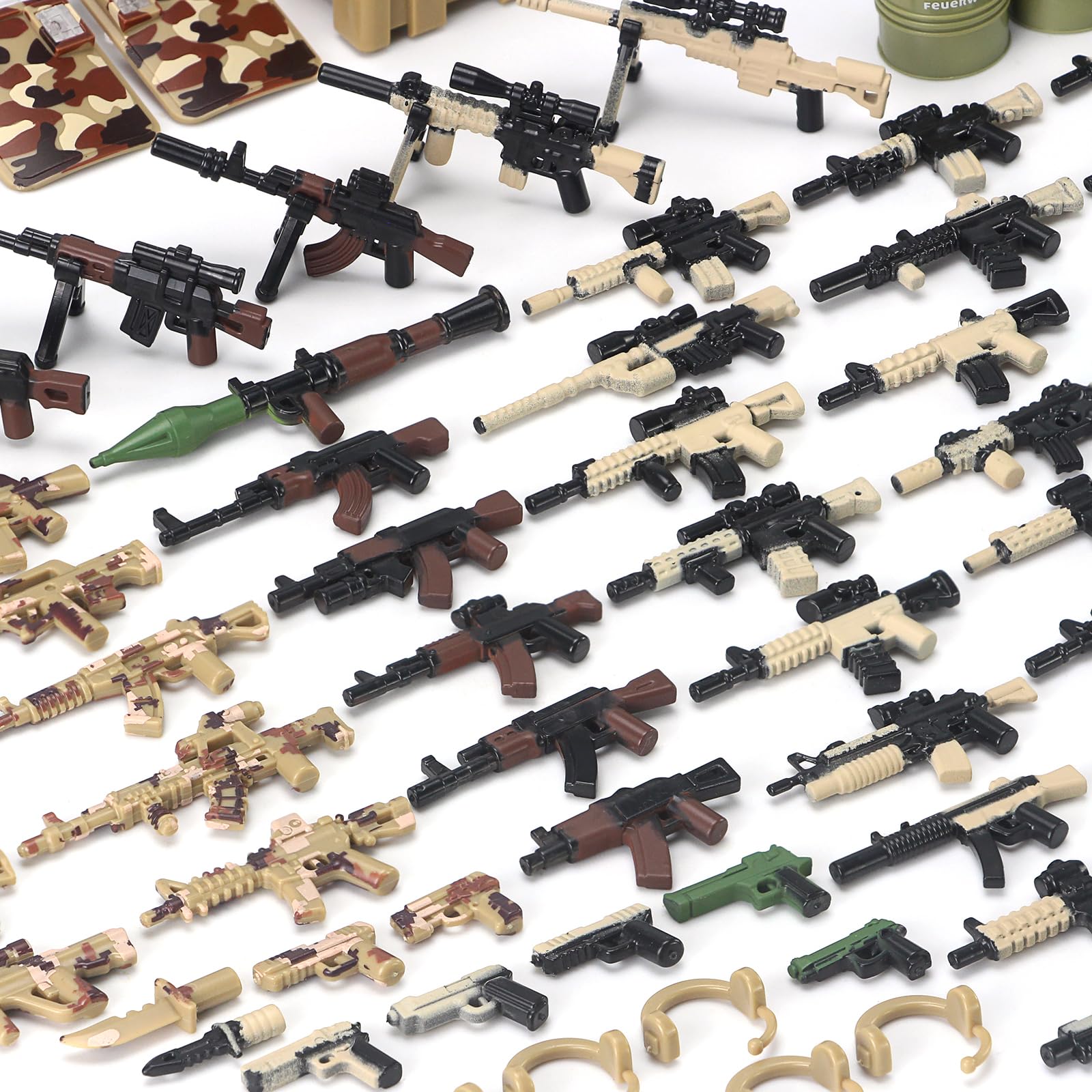 Feleph Militär Waffen Set Baustein Spielzeug Armee Modell für Soldatenfiguren Wüsten Tarnung Kampfanzug Armeetaktische Outfits Ausrüstungskit Stück 3