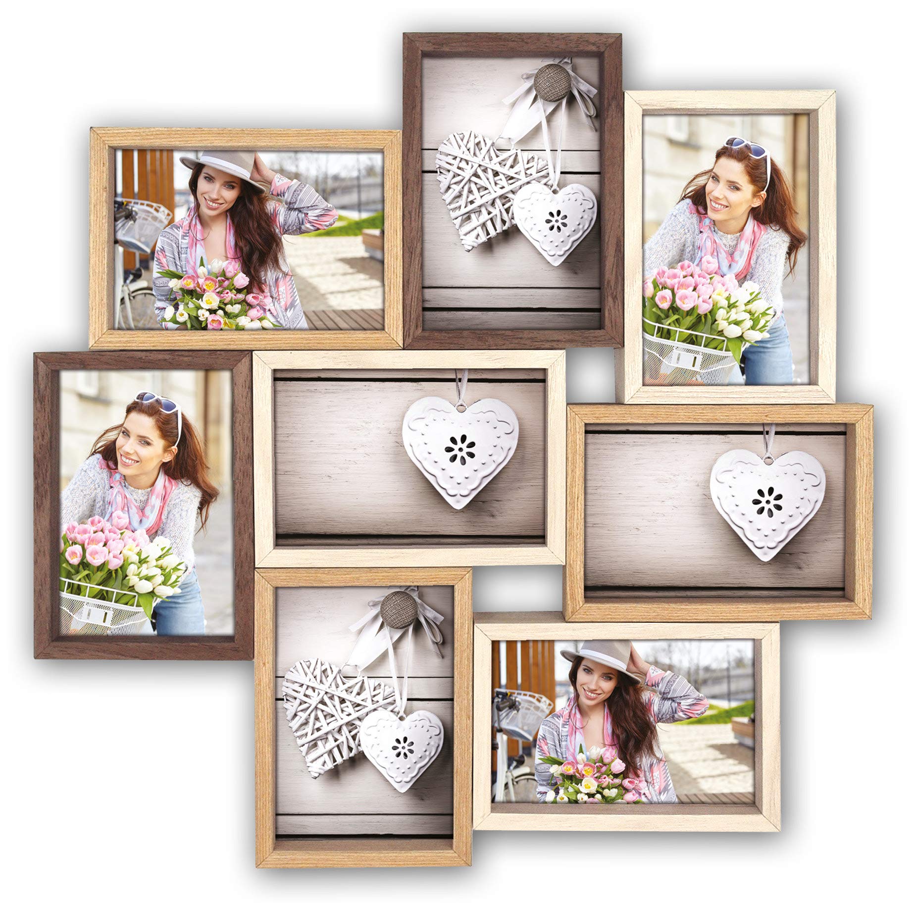 Zep Montreaux Multi Aperture Wood Photo Frame for 8 Photos, Multi-Colour, 17.5-Inch