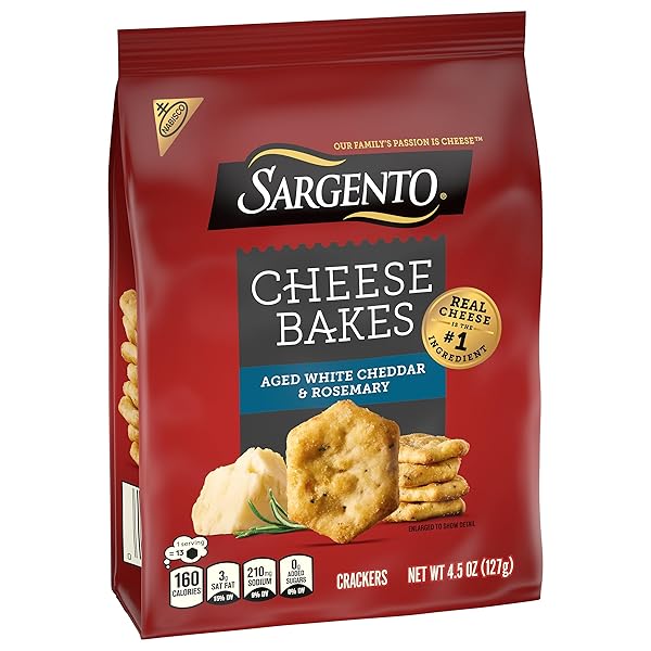 SARGENTO® CHEESE BAKES AGED WHITE CHEDDAR AND ROSEMARY CRACKERS, CHEESE CRACKERS, LUNCH SNACKS, 4.5 OZ