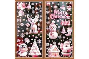 Dayker 143PCS Christmas Window Clings, Merry Christmas Snowflake Santa Window Decals, Double-Sided Xmas Snowman Window Sticke