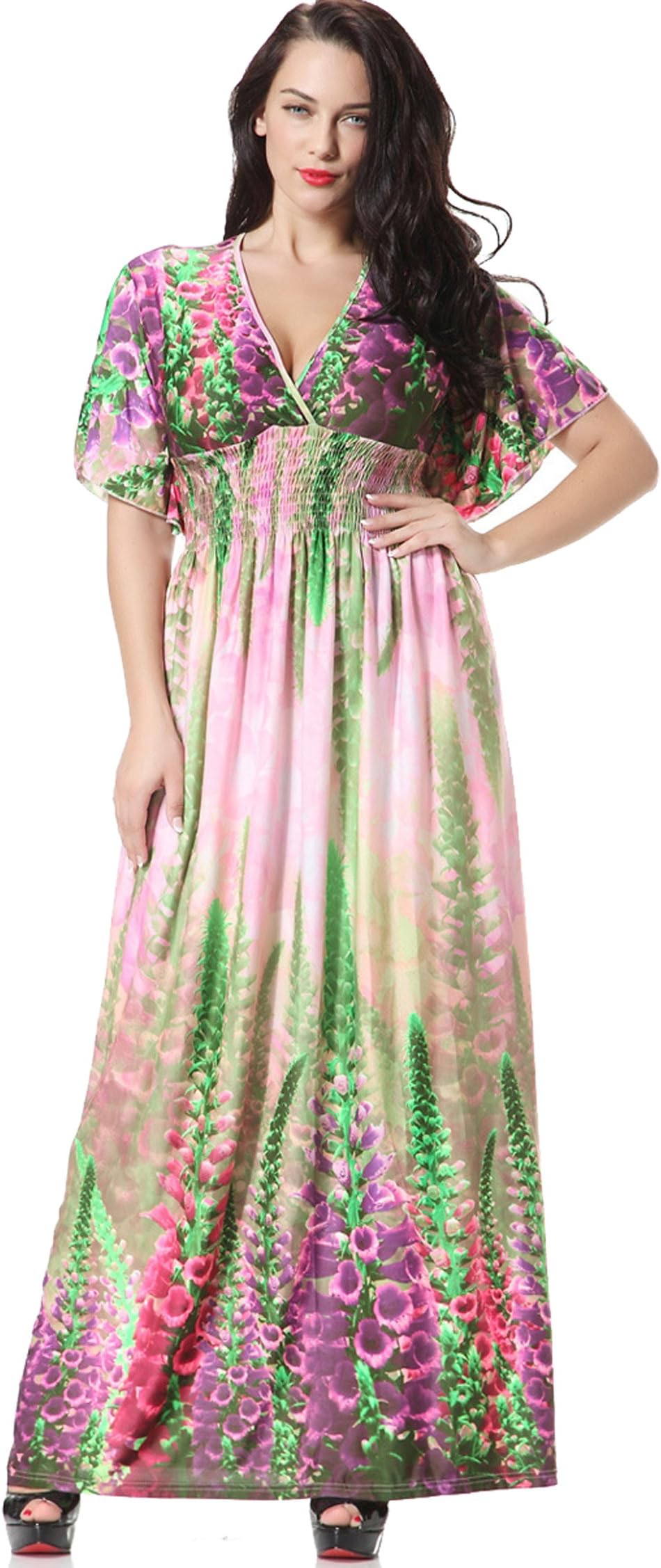 Jusfitsu Women's Boho Long Maxi Dress Bat Sleeve Sundress Plus Size Dresses