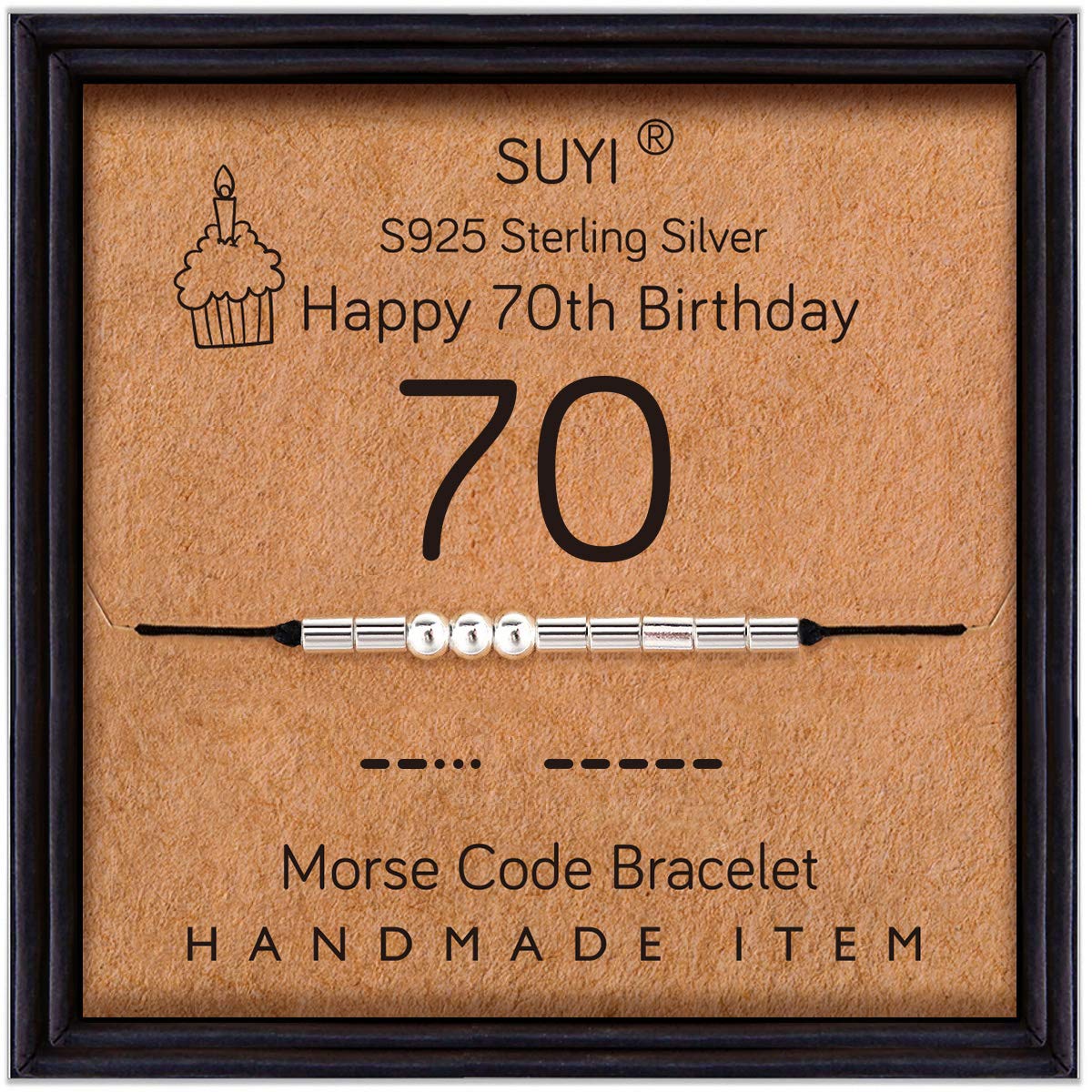 Suyi Morse Code Bracelet 70th Birthday Gifts for Grandmother Sterling Silver Bracelet Birthday Jewelry 70 Years Old Gifts for Her 70