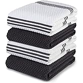 Sticky Toffee Cotton Kitchen Towels Set of 4 – Gray and White Hand Towels 28x16 in, Reusable and Absorbent Tea Towels for Drying or Cleaning, Oeko-Tex Cotton