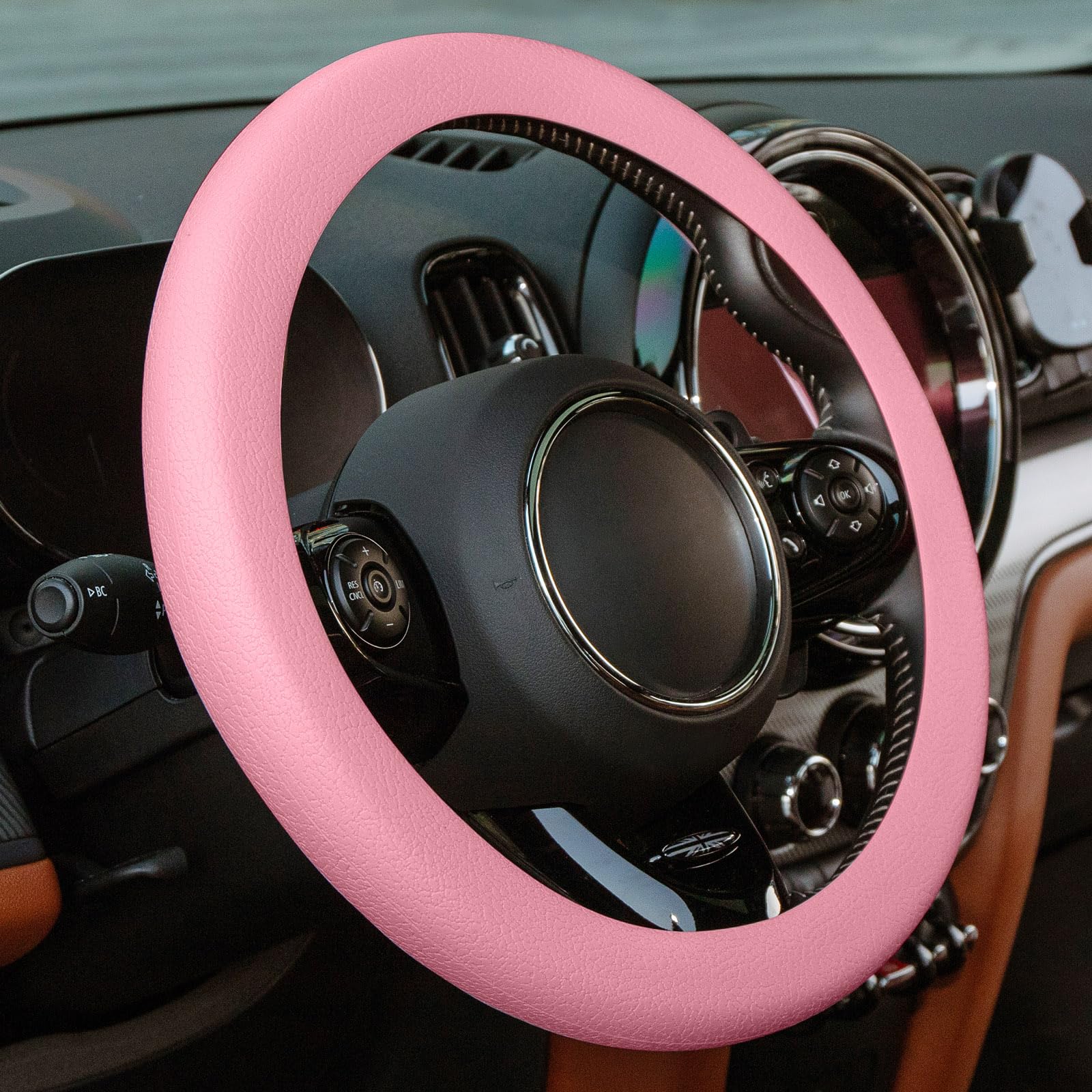 Photo 1 of Spurtar Pink Steering Wheel Cover Women Girls, Soft Pink Car Accessories Ultra Thin Silicone Texture Cute Steering Wheel Covers, Fit Diamenter 15" - 16.5"