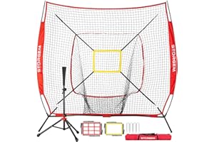 Storgem Baseball and Softball Practice Net 7×7ft Portable Hitting Pitching Batting Training Net Baseball Backstop Net with Batting Tee and Strike Zone and Bow Frame