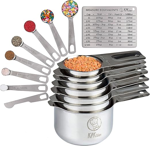 Amazon Com Stainless Steel Measuring Cups And Spoons Set 7 Cup And 7 Spoon Metal Measure Sets Of 14 Piece For Dry Liquid Measurement Kitchen Gadgets Utensils For Cooking Food