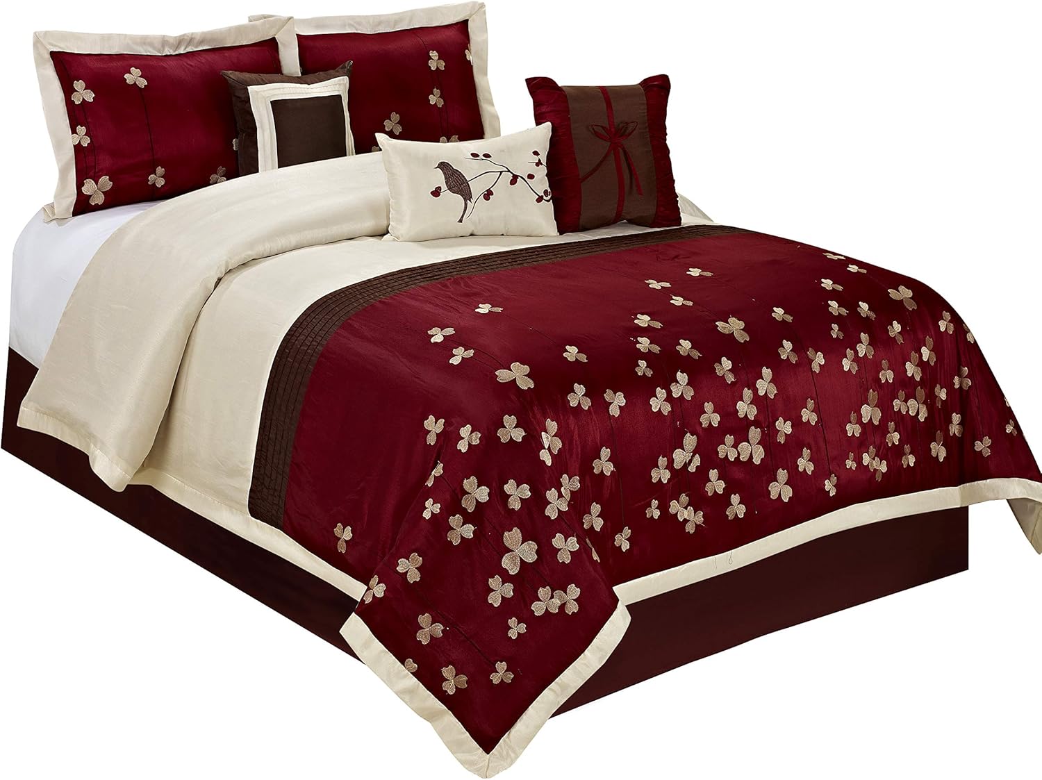BEDnLINENS HIG 7 Piece Comforter Set KingBurgundy