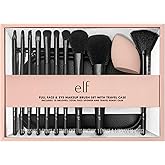 e.l.f. Full Face & Eye Makeup Brush Set with Travel Case, 11 Face & Eye Brushes For Creating A Full Face Makeup Look, Vegan & Cruelty-Free