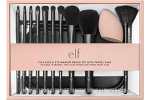 e.l.f. Full Face & Eye Makeup Brush Set with Travel Case, 11 Face & Eye Brushes For Creating A Full Face Makeup Look, Vegan & Cruelty-Free