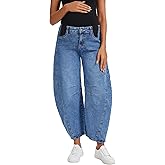 OVRUNS Women's Maternity Baggy Jeans Stretch Barrel Jeans Side Panel Loose Pregnancy Denim Pants with Pockets