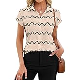 Blooming Jelly Women Business Casual Tops Button Down Shirts Short Sleeve Summer Work Blouses with Embroidery