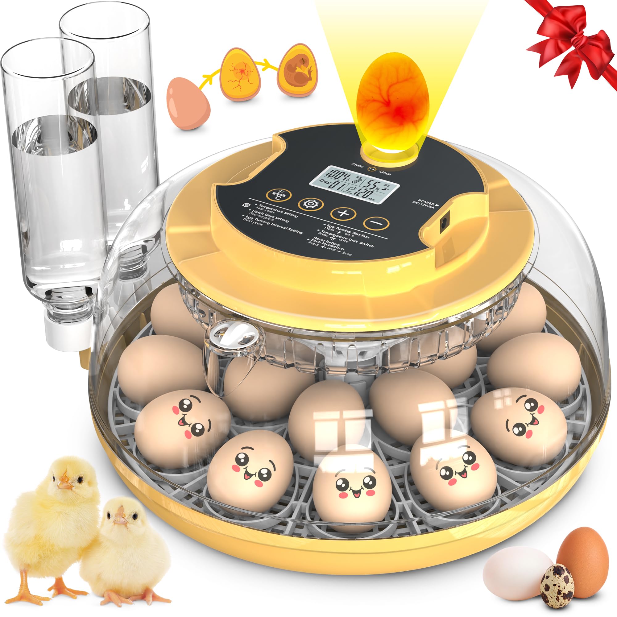 Photo 1 of 18 Egg Incubator with Automatic Egg Turning and Humidity Control, Chicken Incubator for Hatching Eggs with Temperature Display, Auto Record, Egg Candler, Extra 2 Water Bottles & 2 Egg Trays