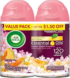 Air Wick Pure Freshmatic 2 Refills Automatic Spray, Summer Delights, 2ct, Air Freshener, Essential Oil, Odor Neutralization, Packaging May Vary