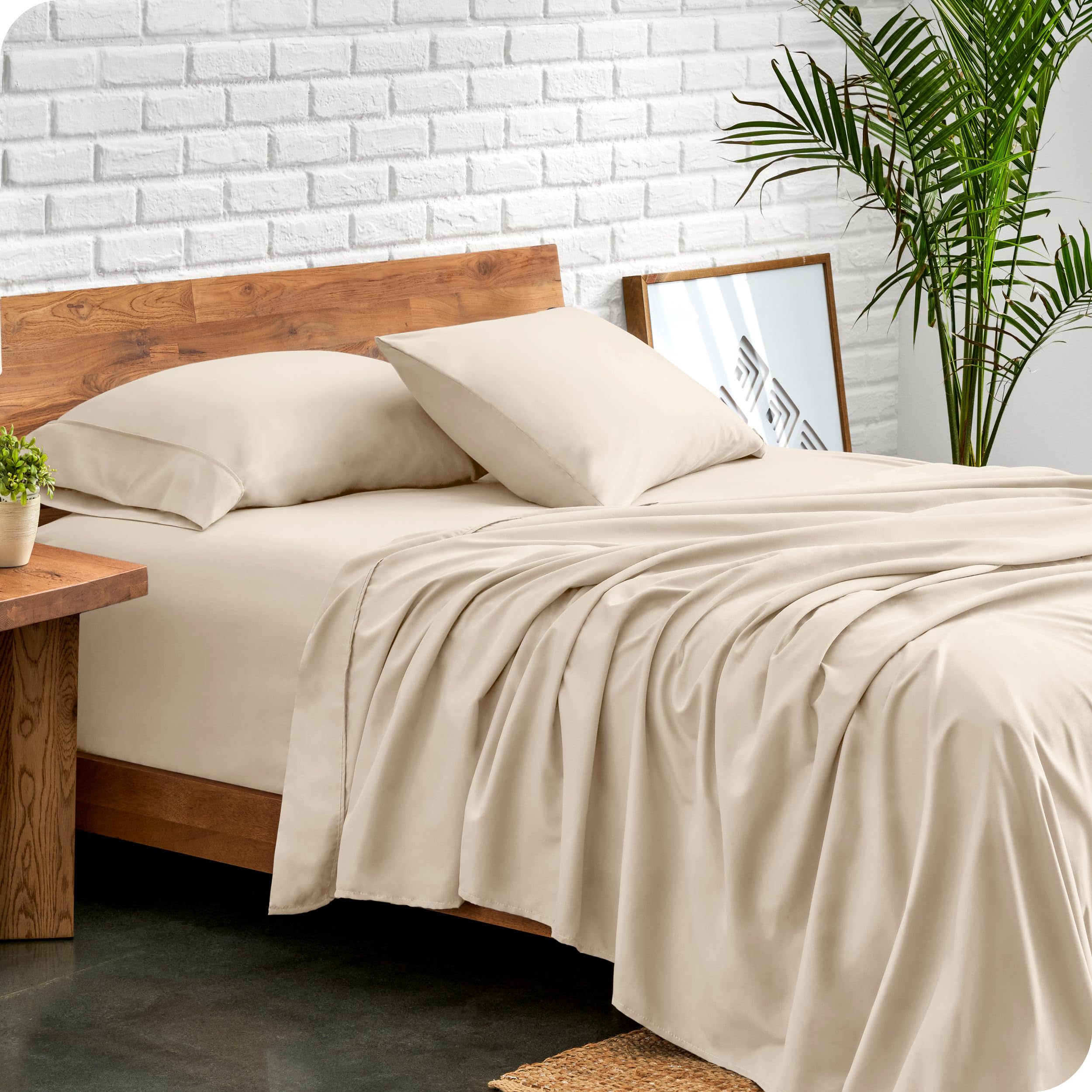 Bare Home Bed Sheet Set Super King Size - Premium 1800 Ultra-Soft Hydro-Brushed Microfibre Sheets - Deep Pocket - 4 Piece Set - Fitted Sheet, Flat Sheet, and 2 Pillowcases (Super King, Sand)