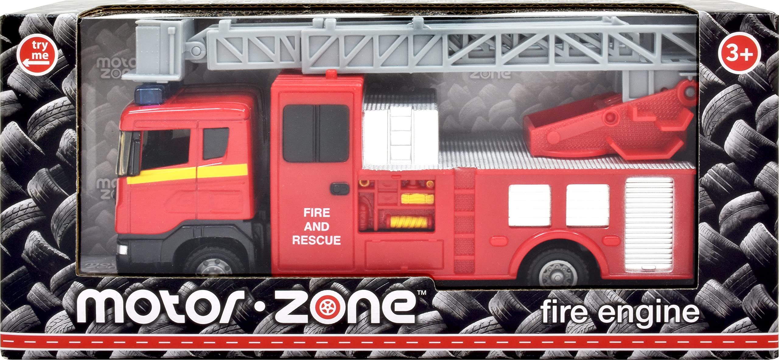MOTOR ZONE from Peterkin | Fire & Rescue Fire Engine Toy Vehicle | Red free wheeling Fire Engine with extendable ladder and siren sounds | 1:48 Scale | Diecast Vehicles | Ages 3+