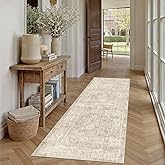 WondRg 2x6 Beige Washable Runner Rug for Kitchen Hallway Neutral Soft Non Slip Rug Low Pile Vintage Distressed Carpet for Bathroom Bedroom Indoor Nursery
