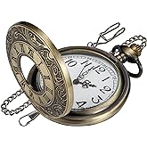 Realpoo Hollowed Out Quartz Pocket Watch for Men, Arabic Numerals White Dial Pocket Watches, Quartz Pocket Watch with Chain for Christmas Graduation Birthday Gifts Fathers Day