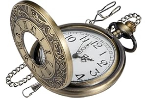 Realpoo Hollowed Out Quartz Pocket Watch for Men, Arabic Numerals White Dial Pocket Watches, Quartz Pocket Watch with Chain for Christmas Graduation Birthday Gifts Fathers Day