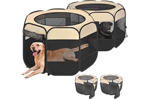 EIGHTEENTEK 2-in-1 XLarge Pop Up Dog Cat Playpen, Detachable into 2 Separate Pens, Assembly-Free Portable Puppy House Collapsible Crates Pet Pen Tent Kennel Kitten Enclosure Cage Indoor Outdoor Foldable(L)