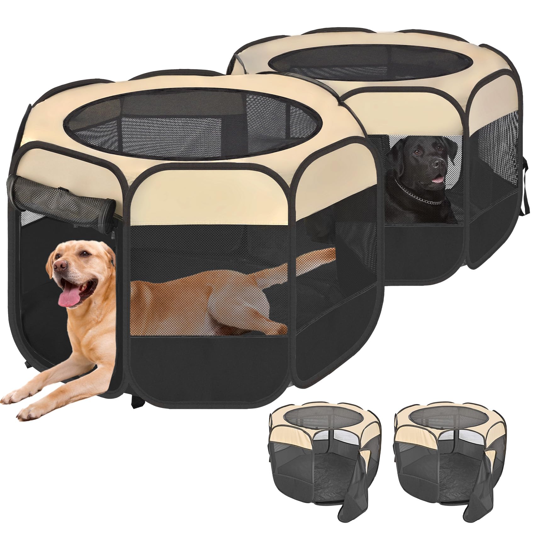 Photo 1 of 2-in-1 XLarge Pop Up Dog Cat Playpen, Detachable into 2 Separate Pens, Assembly-Free Portable Puppy House Collapsible Crates Pet Pen Tent Kennel Kitten Enclosure Cage Indoor Outdoor Foldable(L)
