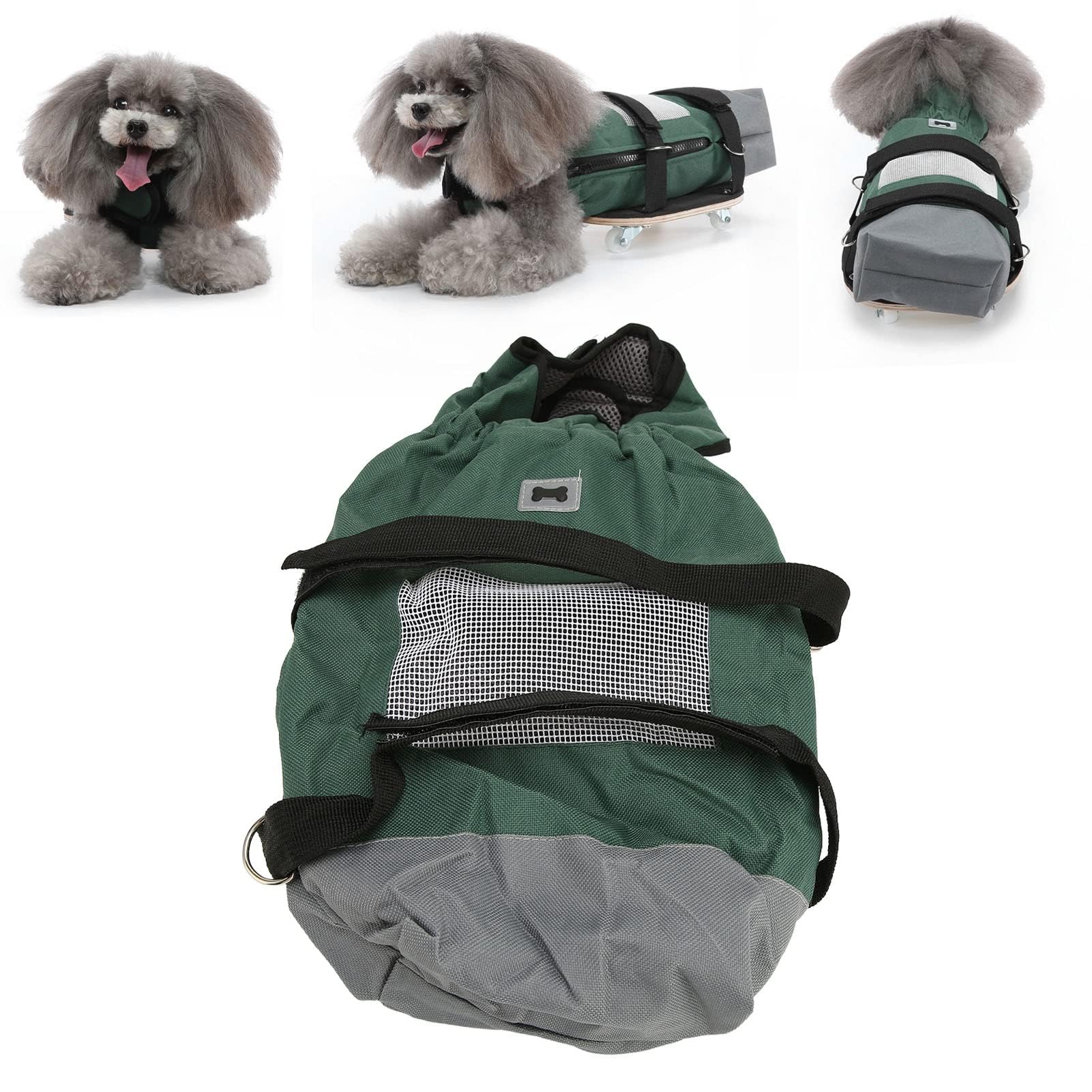Dog Walking Scooter, Breathable Oxford Fabric Pet Drag Bag Scooter Stable Pet Wheelchair for Old Disabled Dogs L( Suitable for 6.5‑9kg/14.3‑19.8lb)