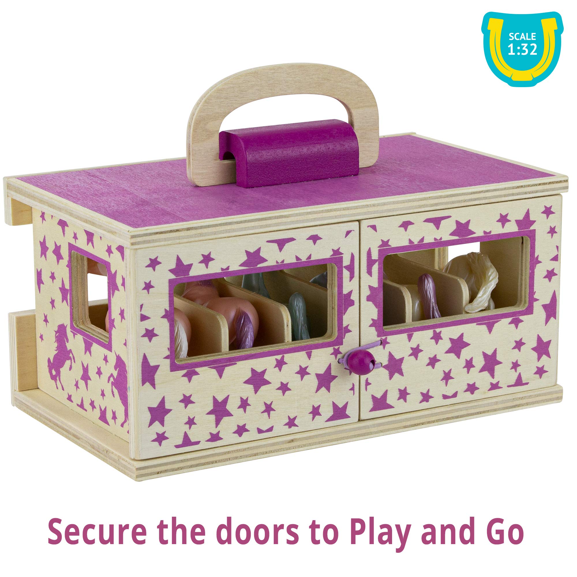 Breyer Unicorn Magic Wooden Carry Stable Playset with 6 Unicorns – Unicorn Gifts for Girls | Toys for Kids Ages 4–8 | Hand-Painted Horses in Carrying Case | Imaginative Play Set