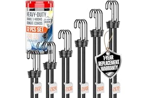 VBEST Black Bungee Cords with Hooks - UV Weather & Resistant, 200 lbs Load Capacity - 12 Pcs Heavy Duty Outdoor Bungie Cords Assorted Sizes Set Includes 2x72, 2x60, 2x48, 2x36, 2x24, 2x12